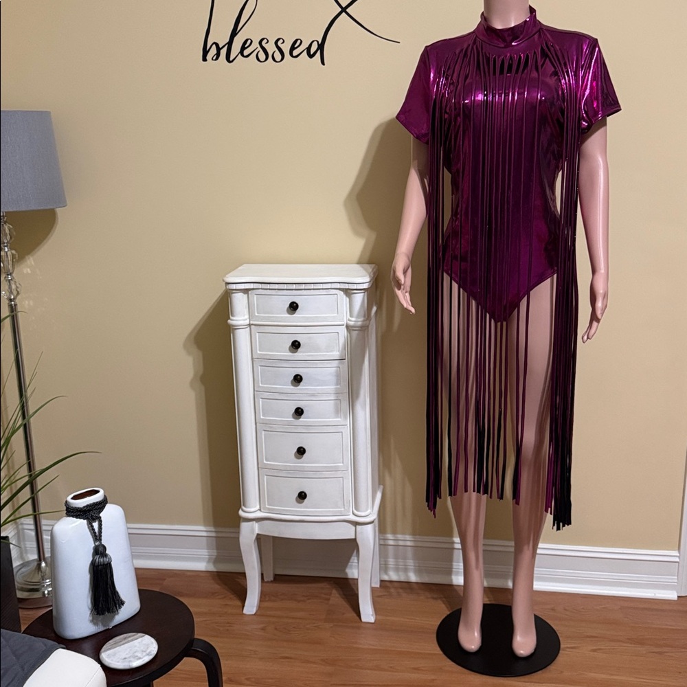 🔥Metallic Pink Fringe Bodysuit🔥